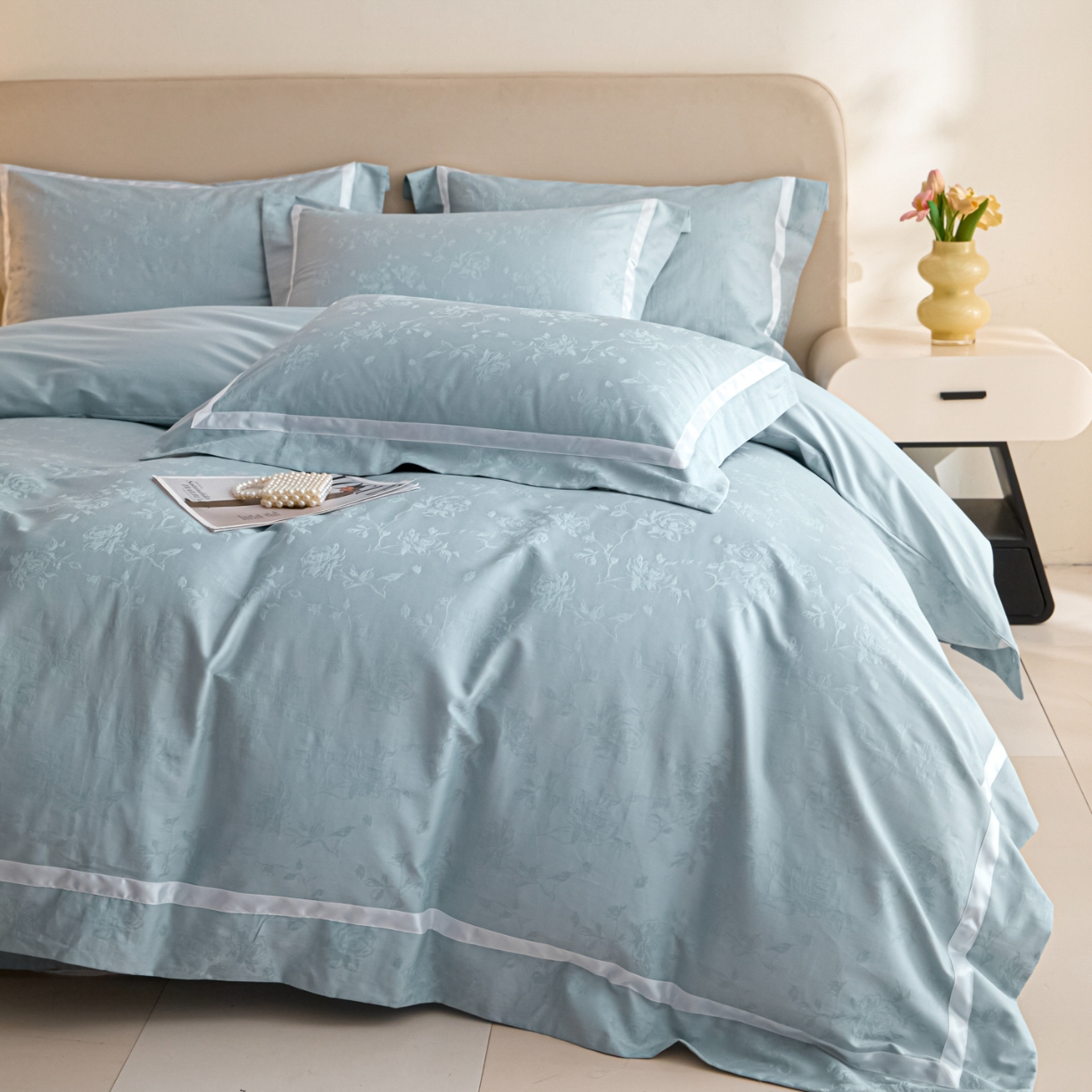 91家纺网 家纺一手货源 找家纺 （总）新方向 【控价 提供买家秀】2026新款提花50s双股全棉贡缎长绒棉四件套-繁花（控价 标准338元 加大358元）