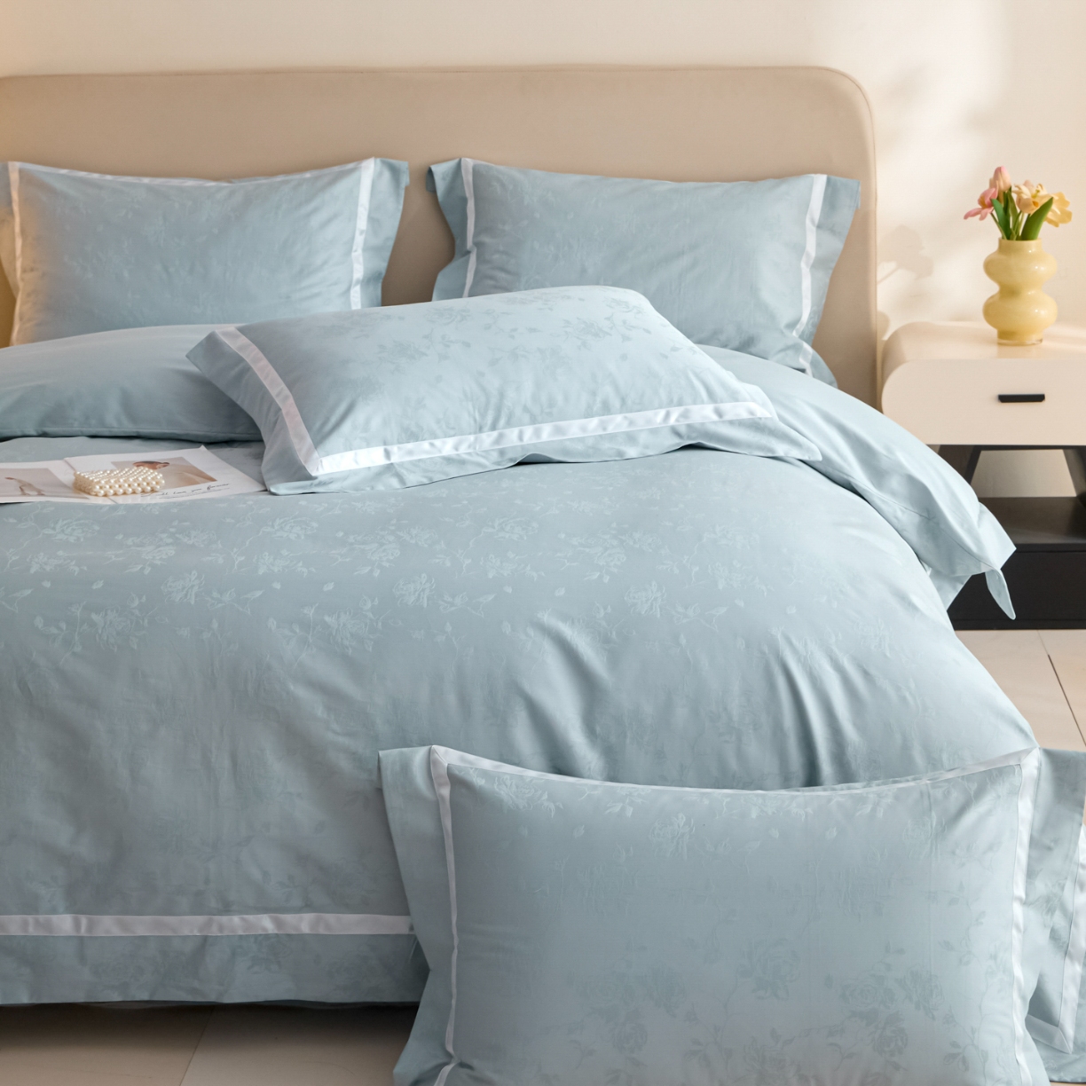 91家纺网 家纺一手货源 找家纺 （总）新方向 【控价 提供买家秀】2026新款提花50s双股全棉贡缎长绒棉四件套-繁花（控价 标准338元 加大358元）