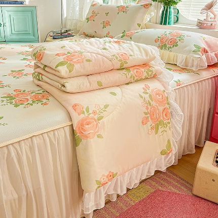 91家纺网 家纺一手货源 找家纺 （总）2026凉感丝夏被韩式花边夏凉被空调被被子可配凉席四件套印花丝滑凉感被