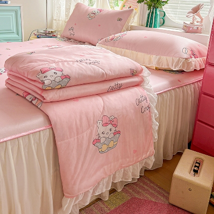 91家纺网 家纺一手货源 找家纺 （总）2026凉感丝夏被韩式花边夏凉被空调被被子可配凉席四件套印花丝滑凉感被