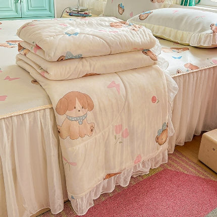 91家纺网 家纺一手货源 找家纺 （总）2026凉感丝夏被韩式花边夏凉被空调被被子可配凉席四件套印花丝滑凉感被