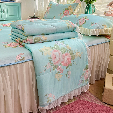 91家纺网 家纺一手货源 找家纺 （总）2026凉感丝夏被韩式花边夏凉被空调被被子可配凉席四件套印花丝滑凉感被