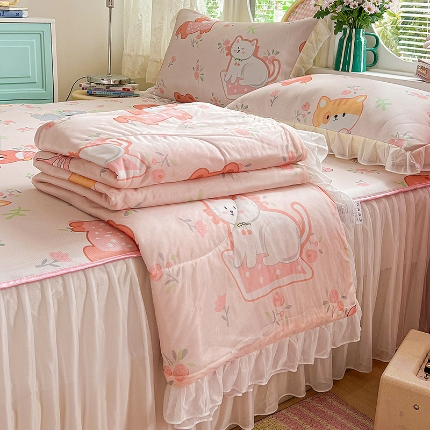 91家纺网 家纺一手货源 找家纺 （总）2026凉感丝夏被韩式花边夏凉被空调被被子可配凉席四件套印花丝滑凉感被