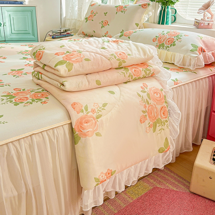 91家纺网 家纺一手货源 找家纺 （总）2026凉感丝夏被韩式花边夏凉被空调被被子可配凉席四件套印花丝滑凉感被