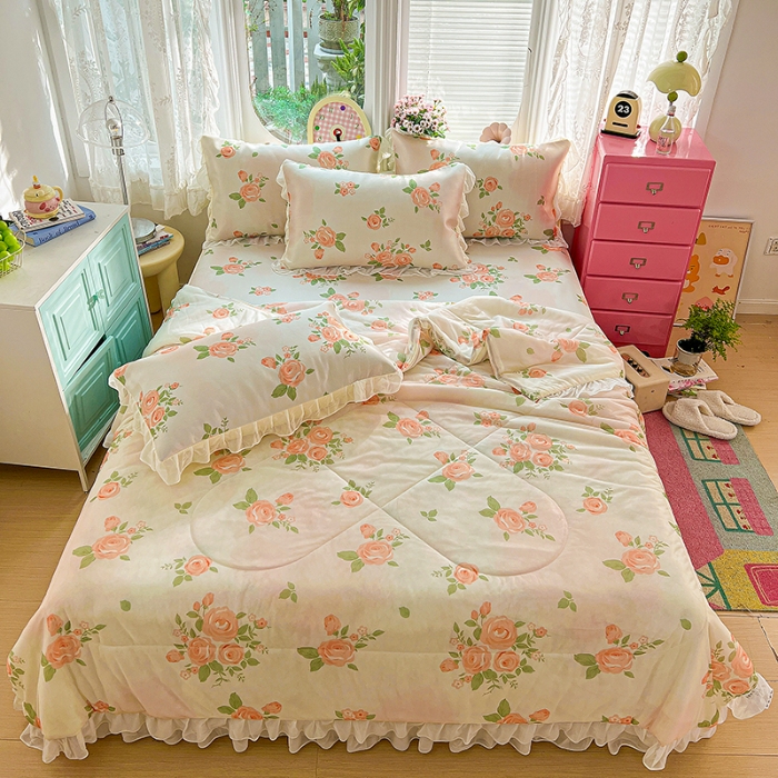 91家纺网 家纺一手货源 找家纺 （总）2026凉感丝夏被韩式花边夏凉被空调被被子可配凉席四件套印花丝滑凉感被