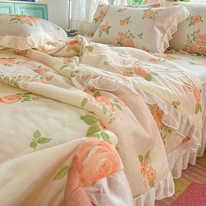 91家纺网 家纺一手货源 找家纺 （总）2026凉感丝夏被韩式花边夏凉被空调被被子可配凉席四件套印花丝滑凉感被