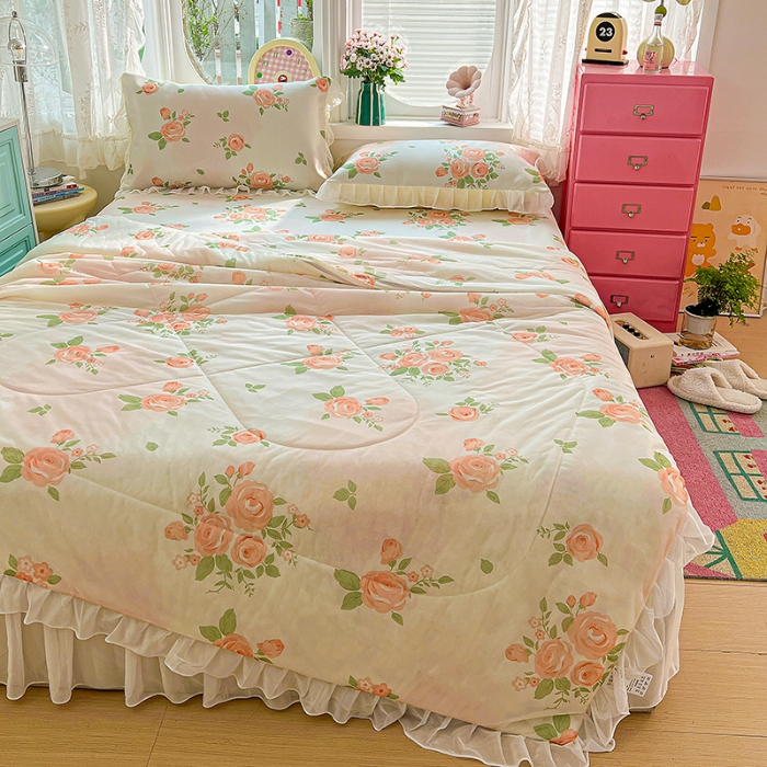 91家纺网 家纺一手货源 找家纺 （总）2026凉感丝夏被韩式花边夏凉被空调被被子可配凉席四件套印花丝滑凉感被