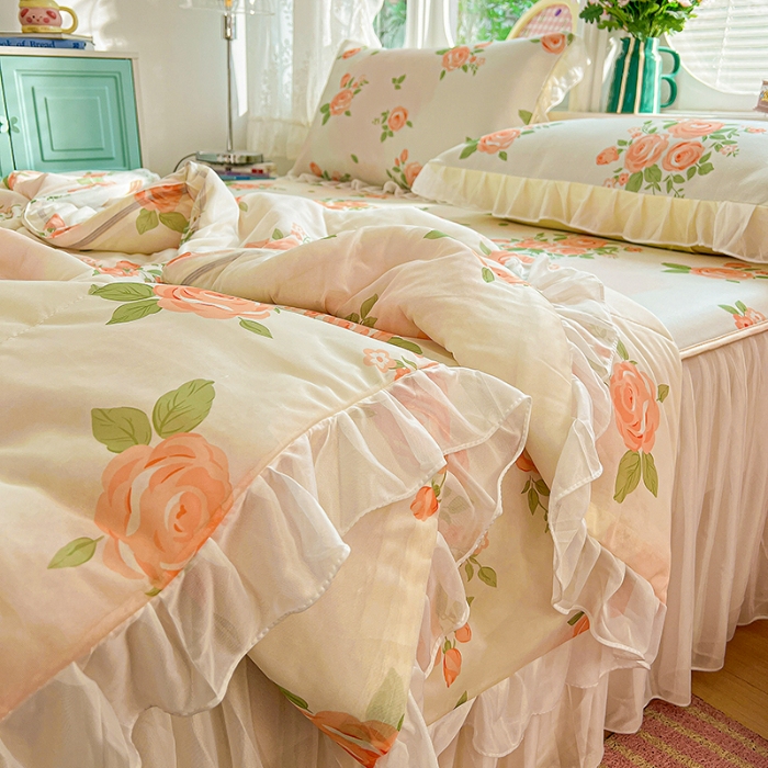 91家纺网 家纺一手货源 找家纺 （总）2026凉感丝夏被韩式花边夏凉被空调被被子可配凉席四件套印花丝滑凉感被