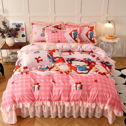 91家纺网 家纺一手货源 找家纺 （总）三友家纺 新款5D印花蕾丝花边床盖四件套（被套款 夏被款）