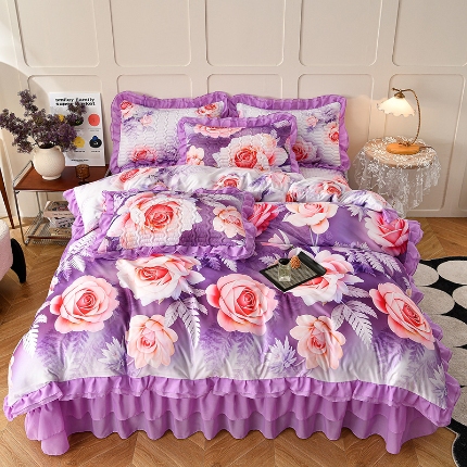 91家纺网 家纺一手货源 找家纺 （总）三友家纺 新款5D印花蕾丝花边床盖四件套（被套款 夏被款）