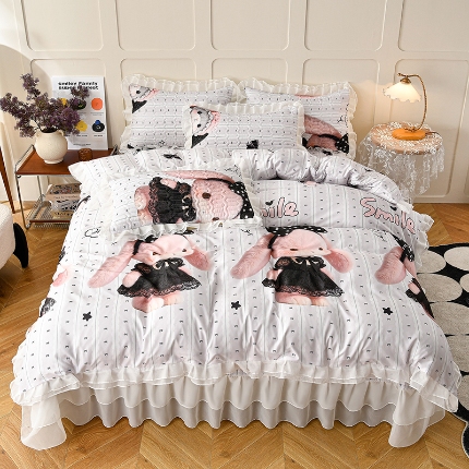 91家纺网 家纺一手货源 找家纺 （总）三友家纺 新款5D印花蕾丝花边床盖四件套（被套款 夏被款）