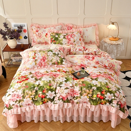 91家纺网 家纺一手货源 找家纺 （总）三友家纺 新款5D印花蕾丝花边床盖四件套（被套款 夏被款）