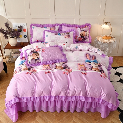 91家纺网 家纺一手货源 找家纺 （总）三友家纺 新款5D印花蕾丝花边床盖四件套（被套款 夏被款）