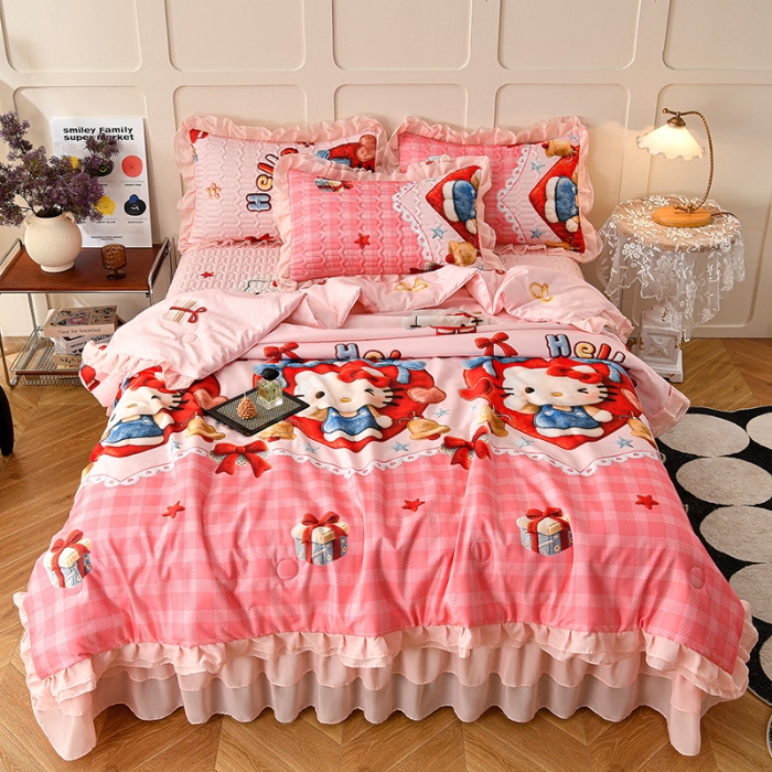 91家纺网 家纺一手货源 找家纺 （总）三友家纺 新款5D印花蕾丝花边床盖四件套（被套款 夏被款）