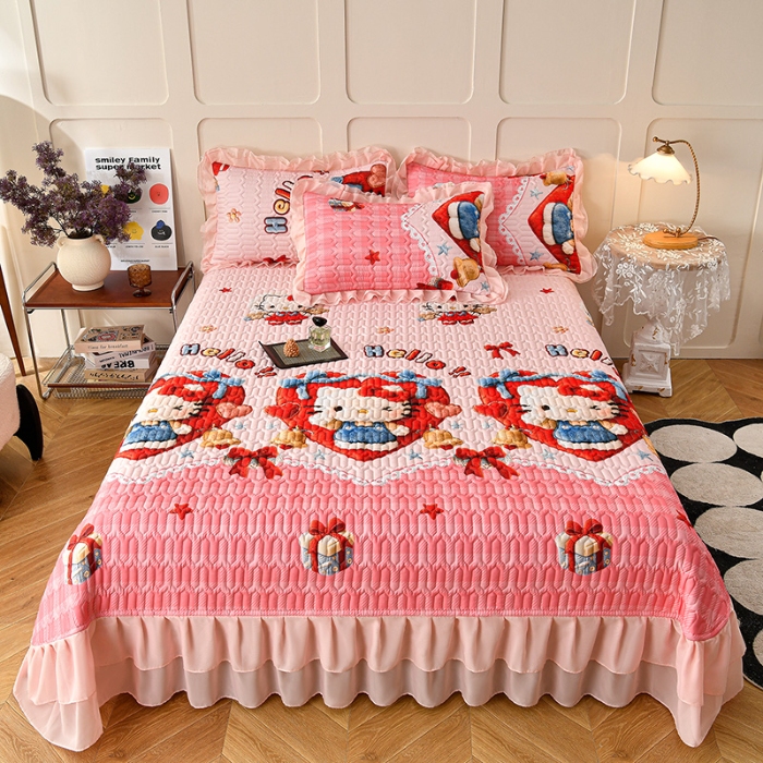 91家纺网 家纺一手货源 找家纺 （总）三友家纺 新款5D印花蕾丝花边床盖四件套（被套款 夏被款）