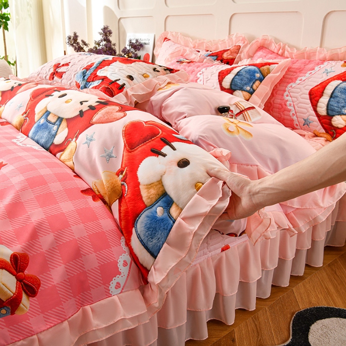 91家纺网 家纺一手货源 找家纺 （总）三友家纺 新款5D印花蕾丝花边床盖四件套（被套款 夏被款）