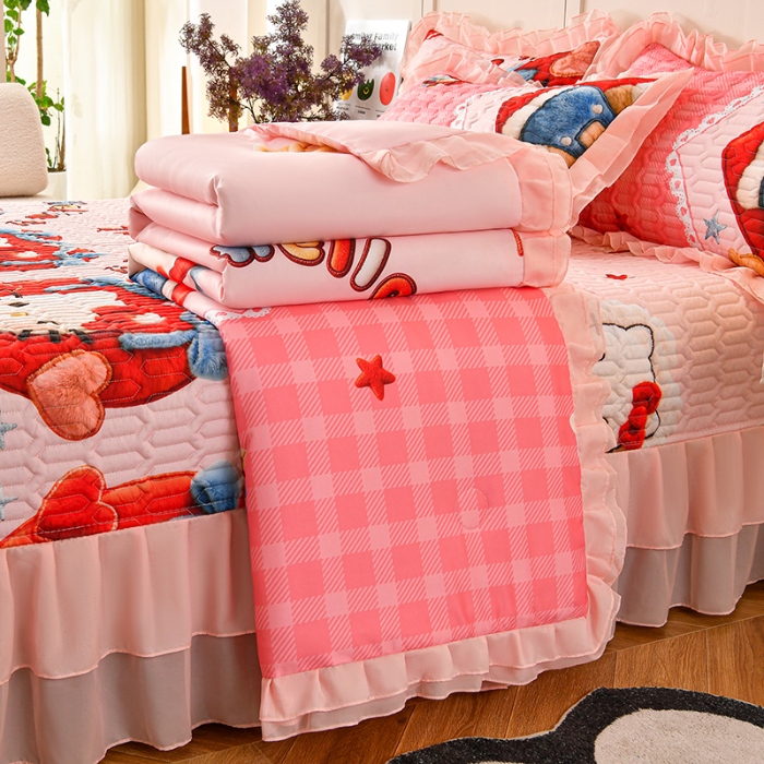 91家纺网 家纺一手货源 找家纺 （总）三友家纺 新款5D印花蕾丝花边床盖四件套（被套款 夏被款）