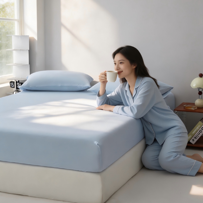 91家纺网 家纺一手货源 找家纺 （总）白冰熊 锦氨凉感床笠三件套 夏被四件套 A类可水洗机洗