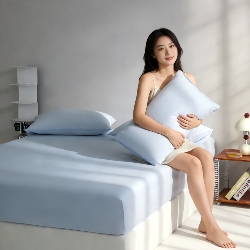 91家纺网 家纺一手货源 找家纺 （总）白冰熊 锦氨凉感床笠三件套 夏被四件套 A类可水洗机洗,淡粉,奶白,水蓝,浅灰