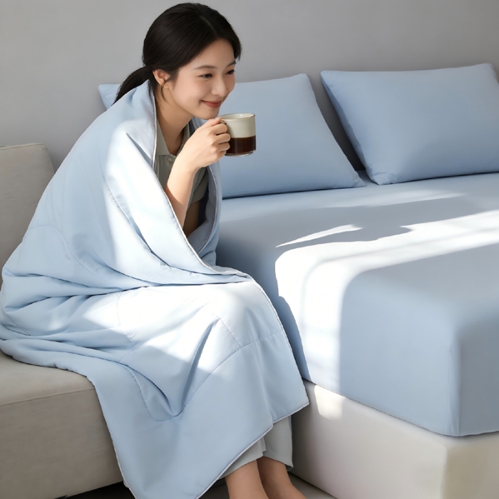 91家纺网 家纺一手货源 找家纺 （总）白冰熊 锦氨凉感床笠三件套 夏被四件套 A类可水洗机洗