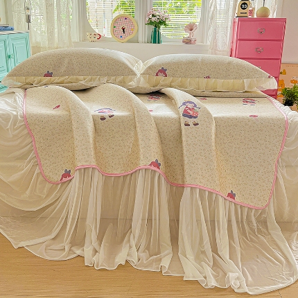 91家纺网 家纺一手货源 找家纺 （总）2026新款冰丝床裙款凉席四件套可配同款花边韩式凉感丝夏被轻奢可机洗水洗高密冰丝凉席三件套软席