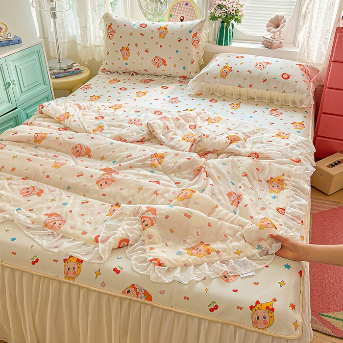 91家纺网 家纺一手货源 找家纺 （总）2026新款冰丝床裙款凉席四件套可配同款花边韩式凉感丝夏被轻奢可机洗水洗高密冰丝凉席三件套软席