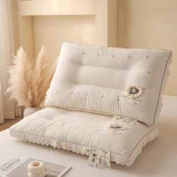 91家纺网 家纺一手货源 找家纺 （总）棉麻蕾丝护颈枕头 温柔包裹感助眠枕芯云朵触感 睡出好颈椎,单只装,一对装