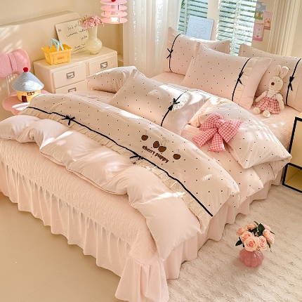 91家纺网 家纺一手货源 找家纺 （总）漫布云2026新款春夏古法水洗棉床盖款四件套-波点系列