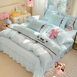 91家纺网 家纺一手货源 找家纺 （总）漫布云2026新款春夏古法水洗棉床盖款四件套-波点系列,波点-海盐蓝 ,波点-奶咖 ,波点-香雪粉, 波点-星云紫