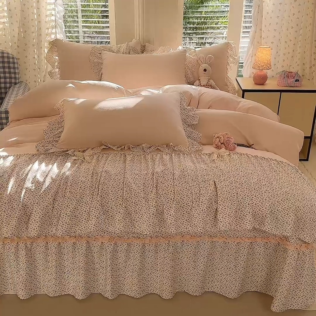 91家纺网 家纺一手货源 找家纺 （总）漫布云 2026新款春夏超柔云朵棉床盖款四件套-艾洛花园系列