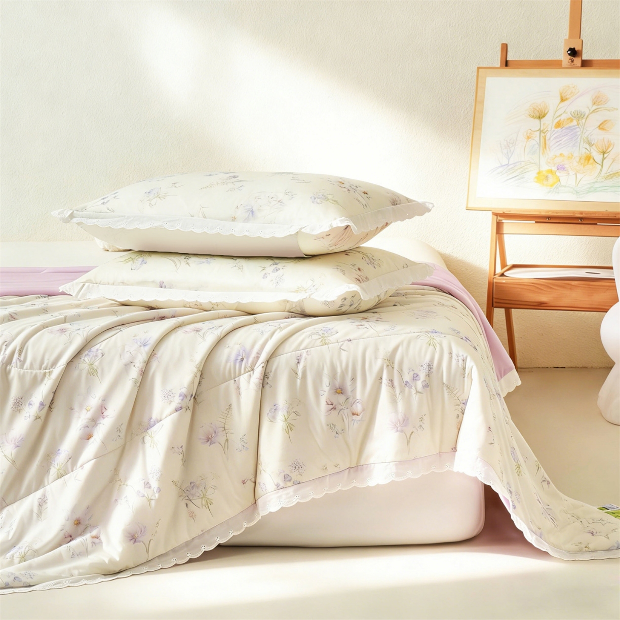 91家纺网 家纺一手货源 找家纺 （总）全棉镂空花边针织凉感被 夏被 凉感丝夏凉被 空调被 小清新 公主风 小碎花 卡通 针织被 法式