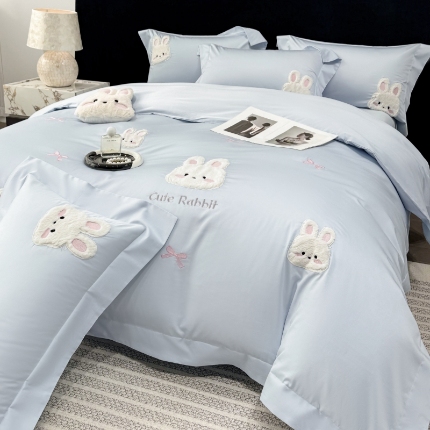 91家纺网 家纺一手货源 找家纺 （总）星蕴家纺 2026新款卡通长绒棉纯棉绣花四件套-甜心小兔