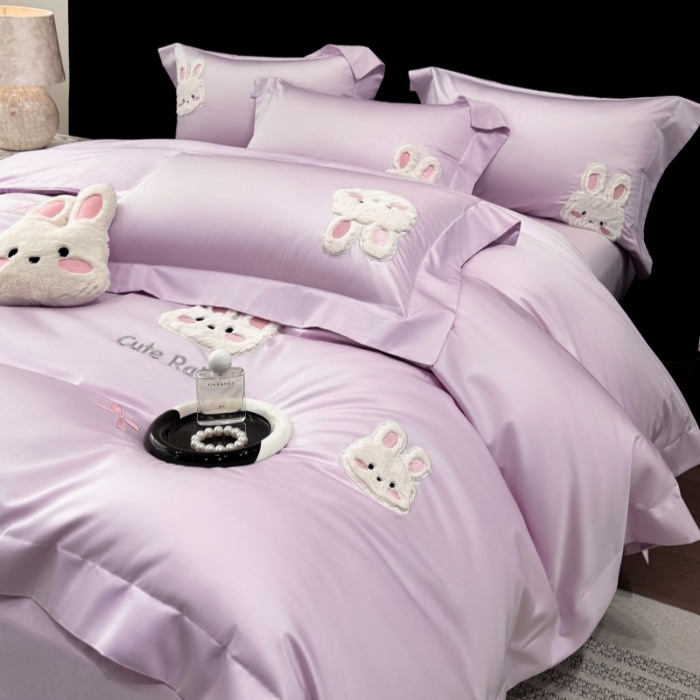 91家纺网 家纺一手货源 找家纺 （总）星蕴家纺 2026新款卡通长绒棉纯棉绣花四件套-甜心小兔