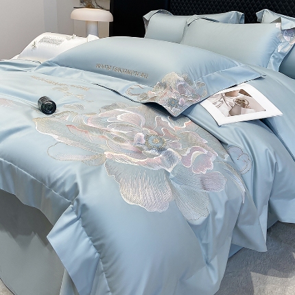 91家纺网 家纺一手货源 找家纺 （总）星蕴家纺 2026新款澳棉纯棉正宗长绒棉刺绣四件套-绽放