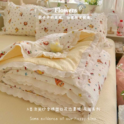 91家纺网 家纺一手货源 找家纺 几禾 2026新款云感双层纱7A抗菌夏被四件套系列-栀夏系列 栀夏-苏槿