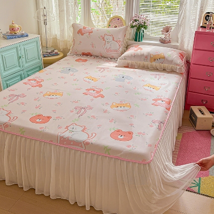 91家纺网 家纺一手货源 找家纺 （总）2026新款花边床裙款冰丝凉席套件配凉感丝同款夏被四件套可机洗软席三件套