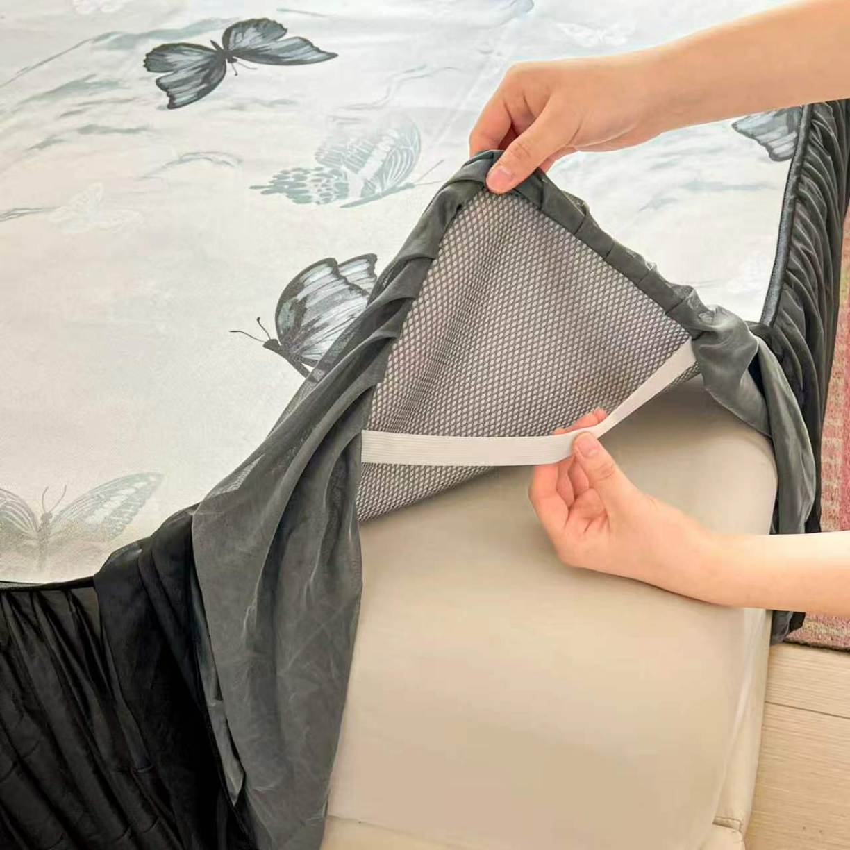 91家纺网 家纺一手货源 找家纺 （总）2026新款花边床裙款冰丝凉席套件配凉感丝同款夏被四件套可机洗软席三件套