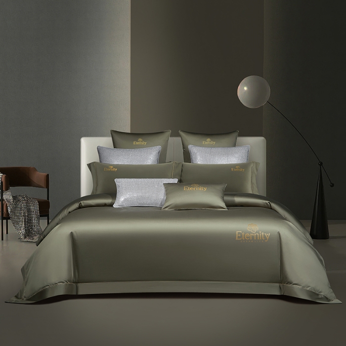 91家纺网 家纺一手货源 找家纺 100支皇妃缎100%全棉烫片纯色四件套长绒棉 永恒咖灰