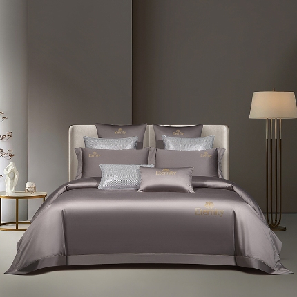 91家纺网 家纺一手货源 找家纺 100支皇妃缎100%全棉烫片纯色四件套长绒棉 永恒咖灰