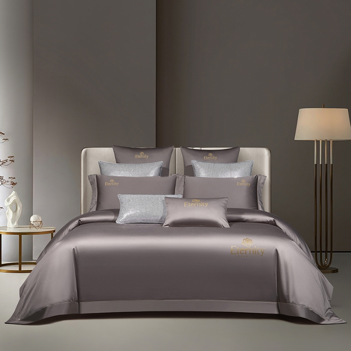 91家纺网 家纺一手货源 找家纺 100支皇妃缎100%全棉烫片纯色四件套长绒棉 永恒咖灰