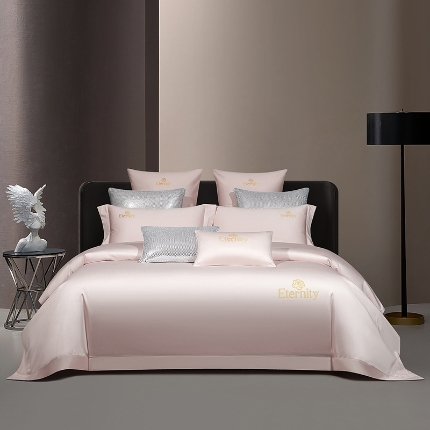 91家纺网 家纺一手货源 找家纺 100支皇妃缎100%全棉烫片纯色四件套长绒棉 永恒咖灰