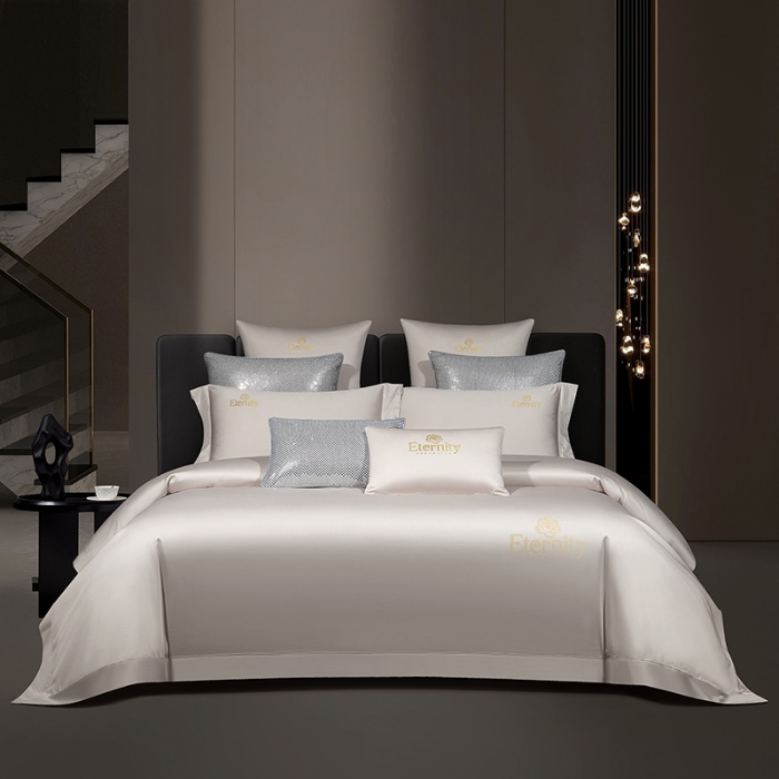 91家纺网 家纺一手货源 找家纺 （总）100支皇妃缎100%全棉烫片纯色四件套长绒棉