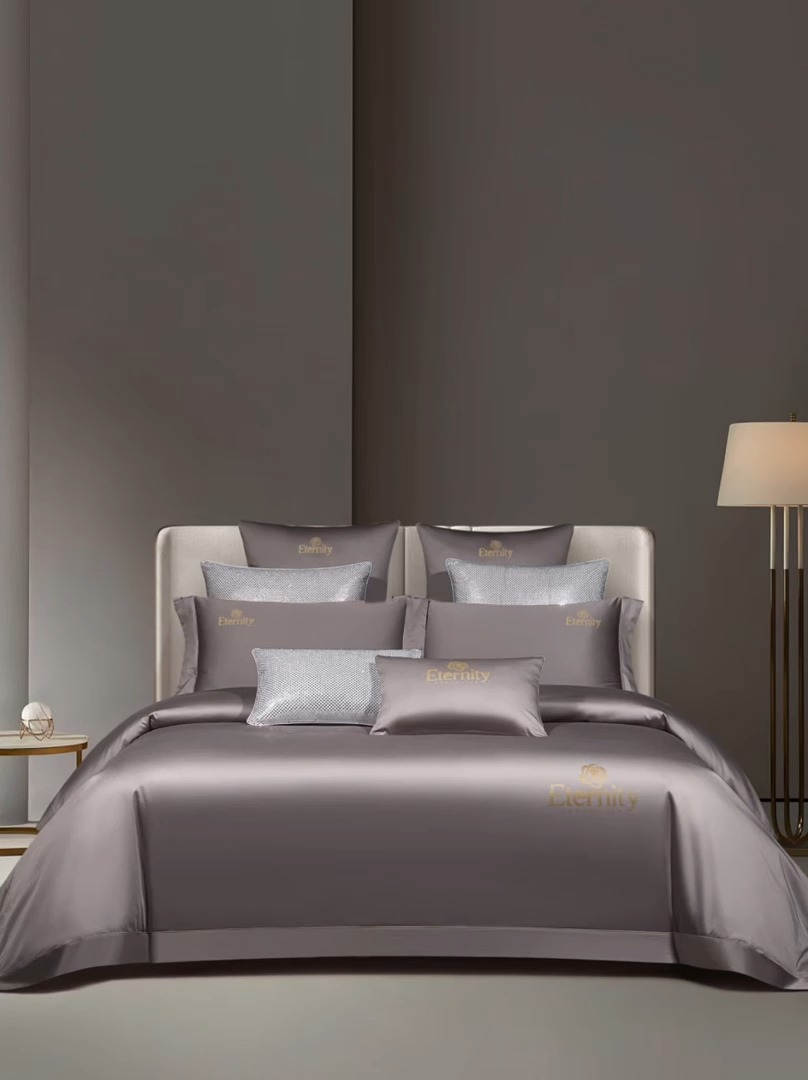 91家纺网 家纺一手货源 找家纺 100支皇妃缎100%全棉烫片纯色四件套长绒棉 永恒咖灰