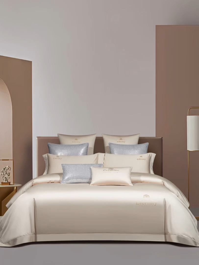 91家纺网 家纺一手货源 找家纺 100支皇妃缎100%全棉烫片纯色四件套长绒棉 永恒米驼