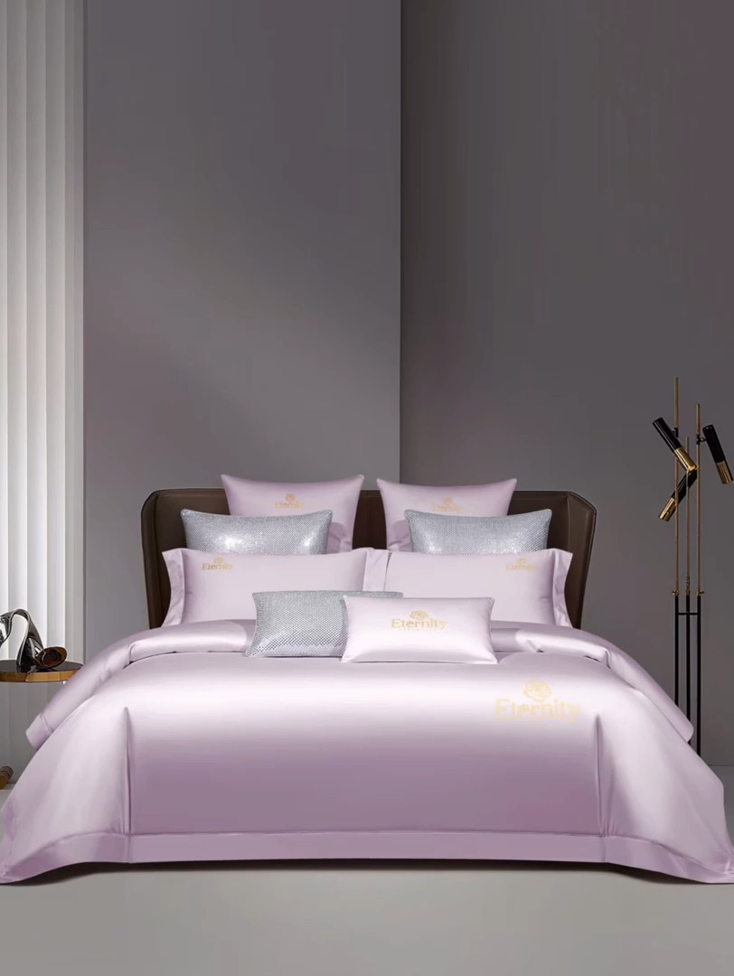 91家纺网 家纺一手货源 找家纺 100支皇妃缎100%全棉烫片纯色四件套长绒棉 永恒芋紫