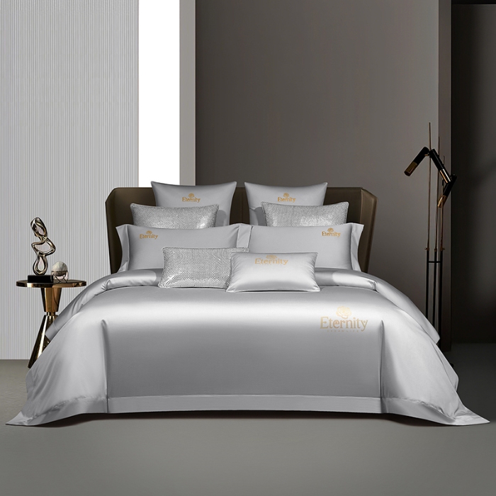 91家纺网 家纺一手货源 找家纺 100支皇妃缎100%全棉烫片纯色四件套长绒棉 永恒灰色