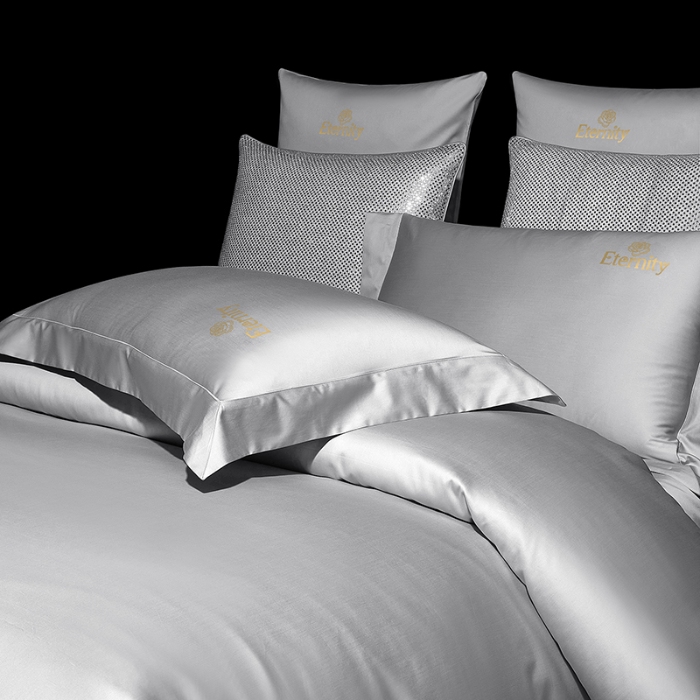 91家纺网 家纺一手货源 找家纺 100支皇妃缎100%全棉烫片纯色四件套长绒棉 永恒灰色