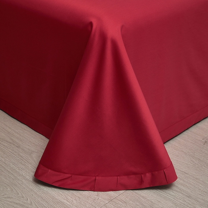 91家纺网 家纺一手货源 找家纺 100支皇妃缎100%全棉烫片纯色四件套长绒棉 永恒酒红