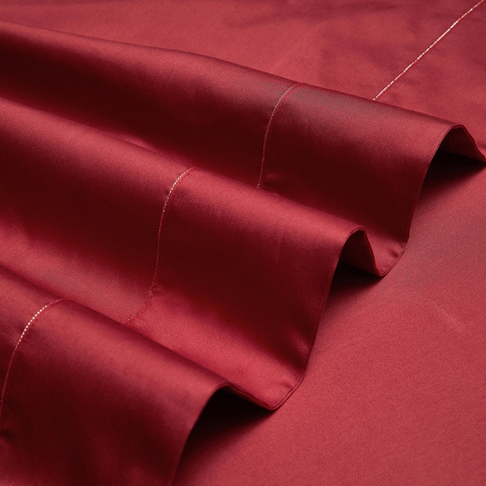 91家纺网 家纺一手货源 找家纺 100支皇妃缎100%全棉烫片纯色四件套长绒棉 永恒酒红