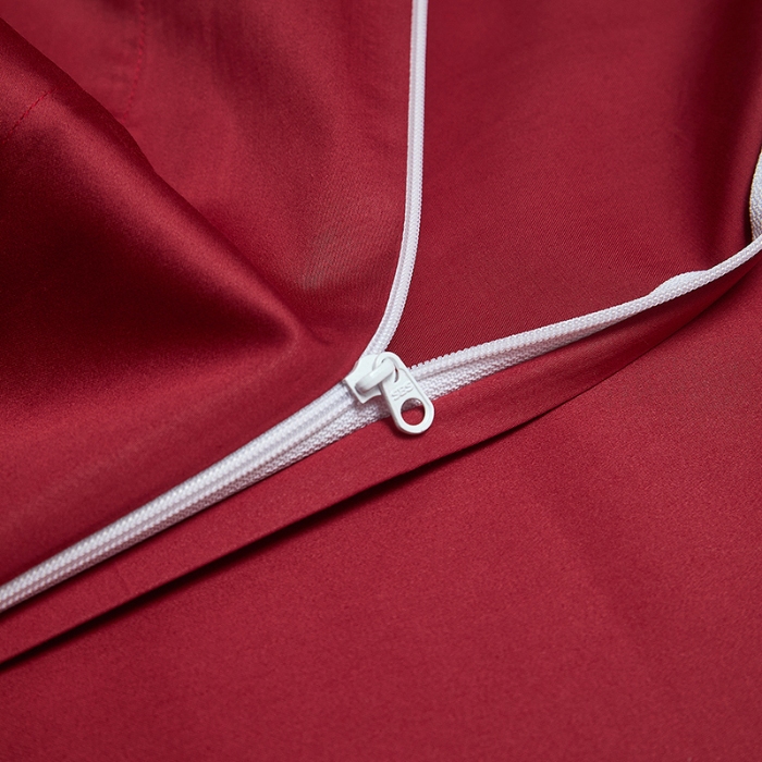 91家纺网 家纺一手货源 找家纺 100支皇妃缎100%全棉烫片纯色四件套长绒棉 永恒酒红